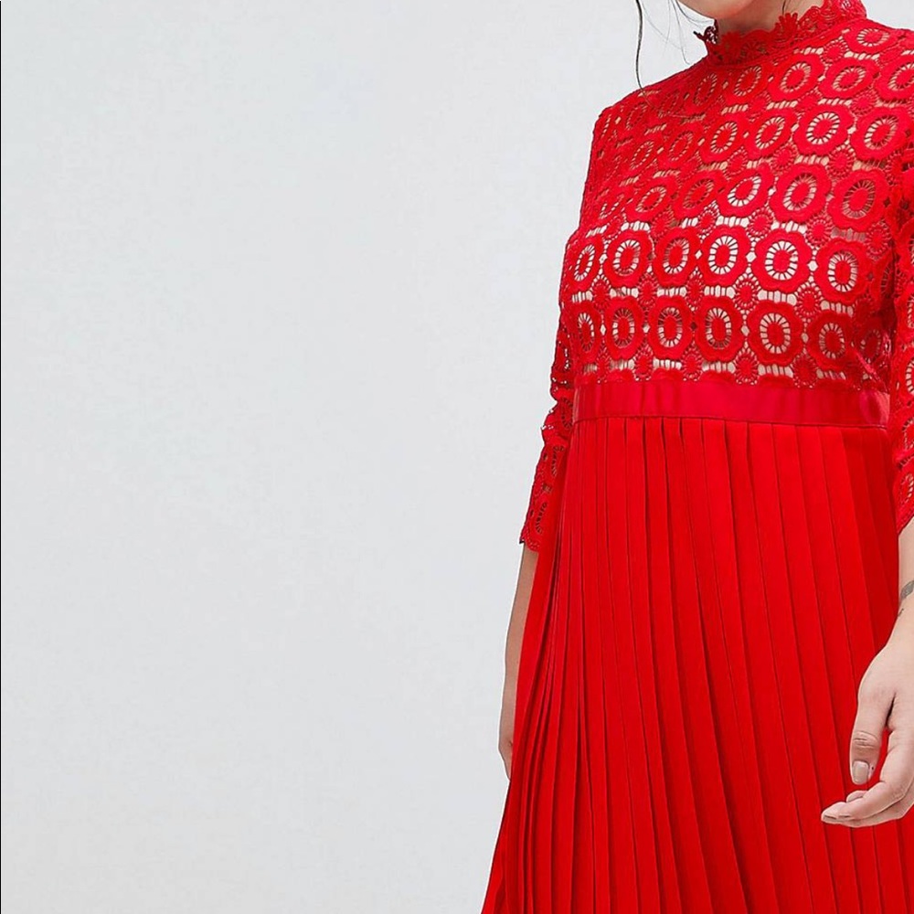 NWT 18W Lace Top Pleated Midi Dress